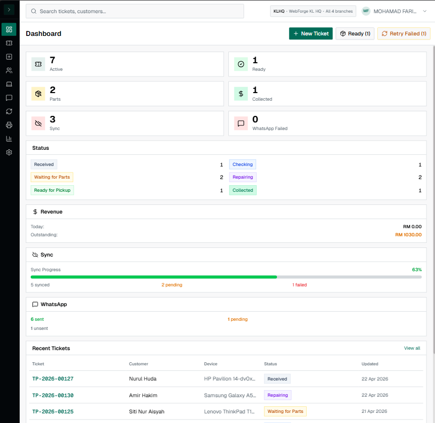 WebForge system dashboard screenshot